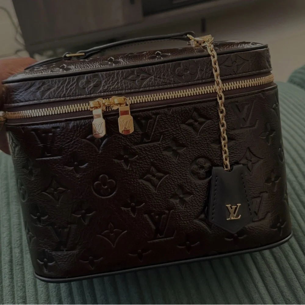 Louis Vuitton Dark Brown Embossed Vanity Case with Gold Hardware